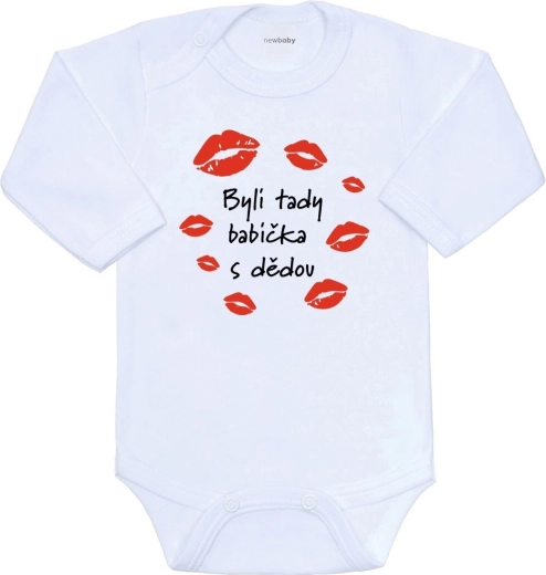 Otroško bodi z potiskom New Baby Bili sta tu babica in dedek, dolg rokav