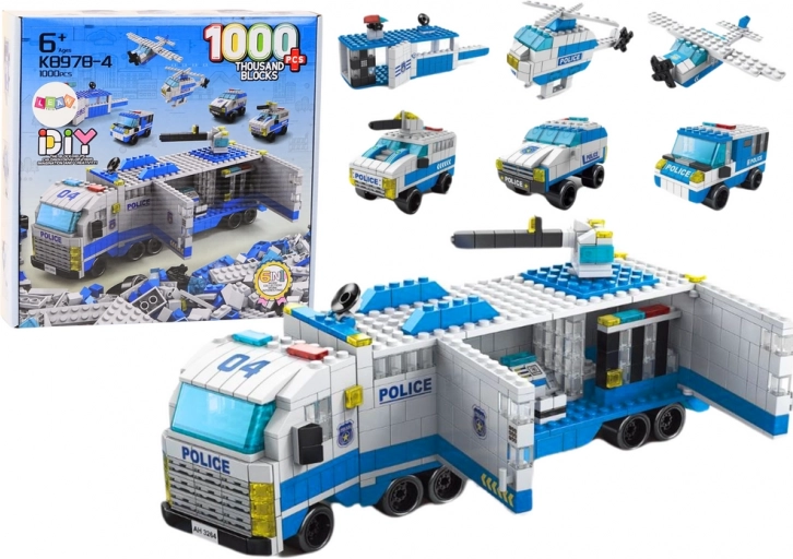 Gradbeni bloki policijskih vozil 6-v-1 Set policijskih vozil 1000 delov