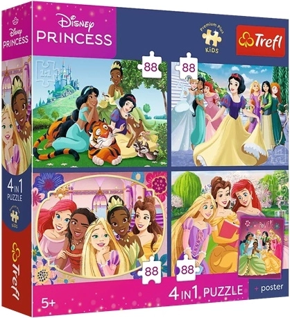 Trefl Disney Princess sestavljanka 4v1 Romantične princese 4×88 koščkov