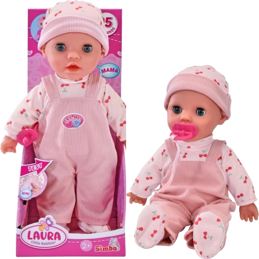 Interaktivna lutka Laura, ljubki dojenček z blebetanjem, zvoki in dudo, 30 cm