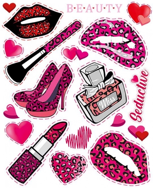 Velik list otroških nalepk za likanje rožnate barve