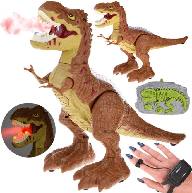 RC dinozaver na upravljanje z gibi in daljinskim upravljalnikom, luči, zvoki in para – Rjava