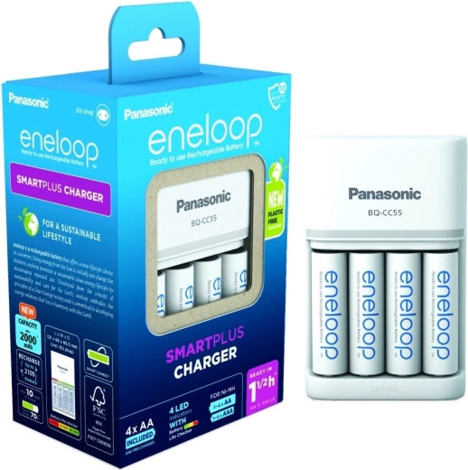 Polnilnik Eneloop Smart and Quick BQCC55 + 4x AA baterije