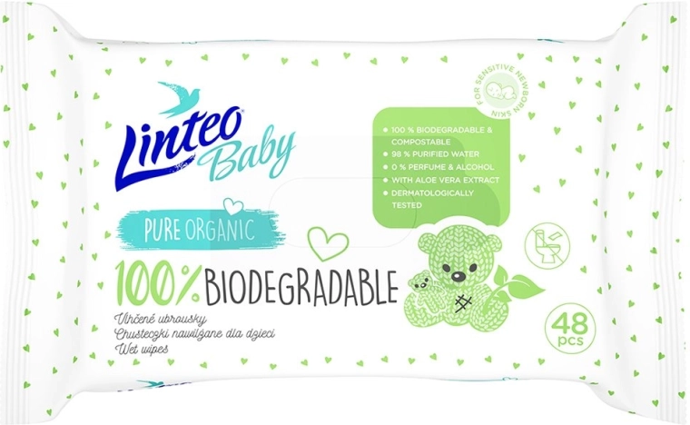 Otroški vlažilni robčki Linteo Baby 100 % biološko razgradljivi 48 kos