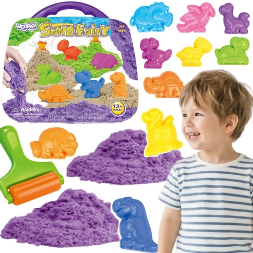 Woopie kinetični pesek dinozavri v kovčku, 13 delov