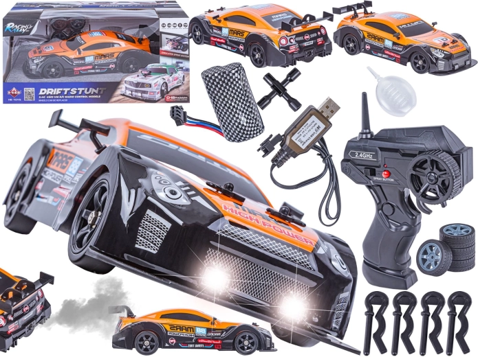 Daljinsko vodeno drift vozilo z vodno paro 1:16 2,4 GHz 4WD z LED, oranžno (navdihnjeno z Nissan GTR)