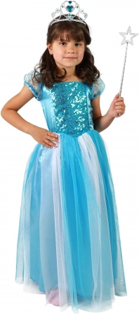 Dekliški kostum princesa – modra obleka, velikost M (6–8 let)