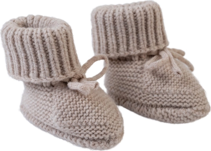 Lodger pleteni merino copatki bež 6–12 mesecev - 1 kos