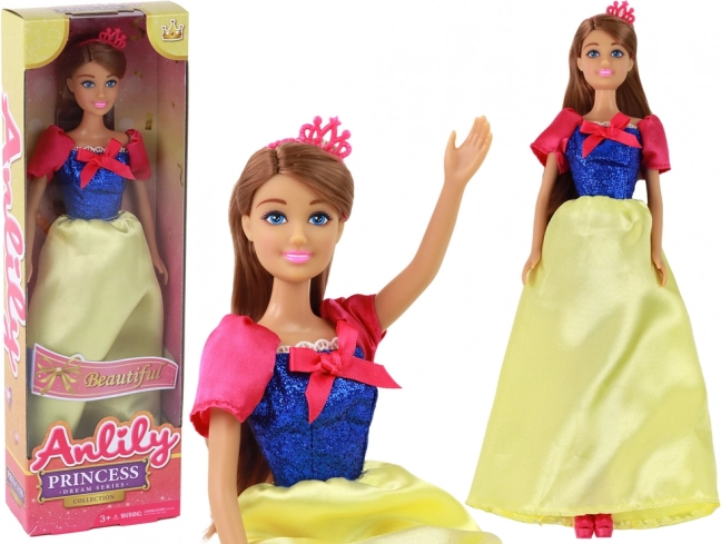 Lutka Anlily Princesa z dolgimi temnimi lasmi in rumeno obleko