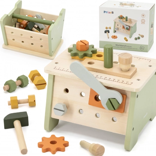 Viga PolarB mini delavnica 2v1 leseni komplet orodja