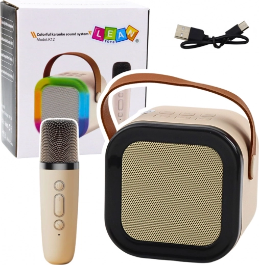 Brezžični karaoke zvočnik z mikrofonom K12 RGB Bluetooth – bež