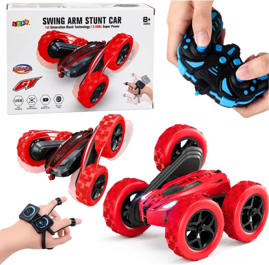 Kaskaderski RC avto na upravljanje z gestami 360° rdeč