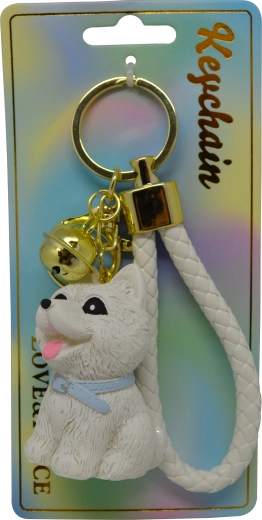 Obesek za ključe s sedečim belim psom