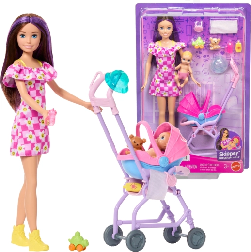 Punčka Barbie Skipper varuška z dojenčkom in vozičkom