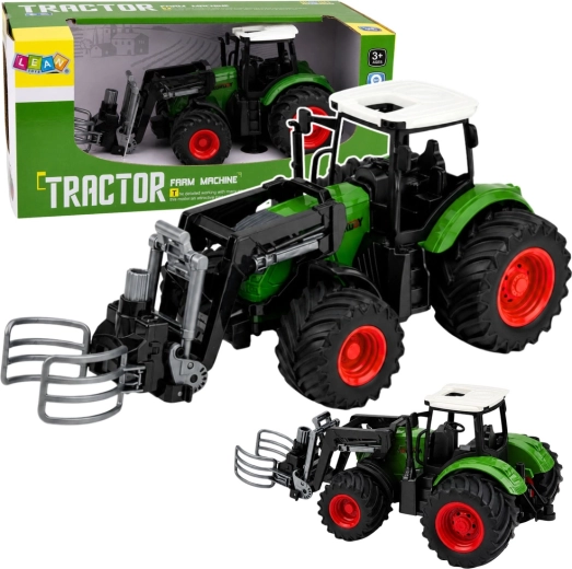 Kmetijski traktor s čelnim nakladalnikom in kleščami za bale 1:24, zelen