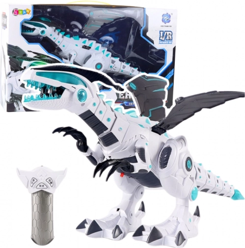 RC robotski dinozaver na daljinsko upravljanje s svetlobnimi in zvočnimi učinki – bel