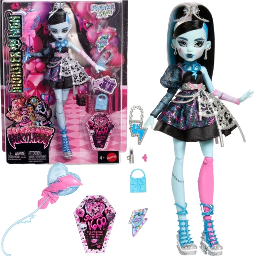 Monster High Frankie Stein Lutka s strašljivo sladkim rojstnim dnevom, 27 cm, z dodatki