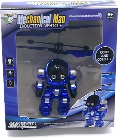 Leteča figurica futurističnega robota v zlati barvi