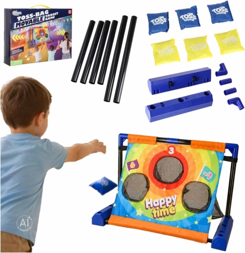 Kids’ moving target goal for beanbag throwing for points