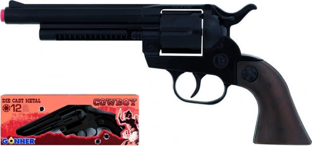 Kavbojski kovinski revolver, črn, 12 strelov