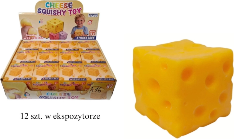Antistresna stiskalna žogica v obliki sira (kocka 6 × 6 × 6 cm)
