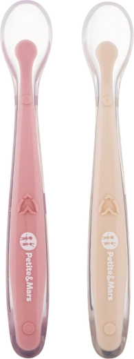 Petite&Mars silikonske žličke s potovalnim etuijem Take&Match sand/rose, 2 kosa