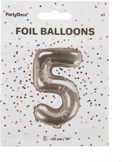 Srebrn folijski balon številka 5 (35 cm)