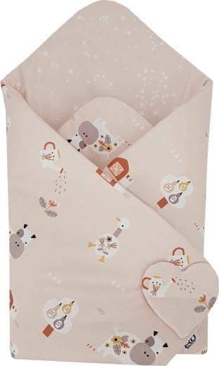 Eko obojestranska bombažna povijalna odejica My farm powder pink 75 × 75 cm