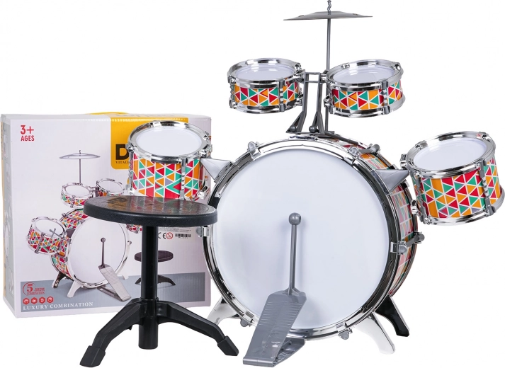 otroški barvit komplet bobnov s stolčkom