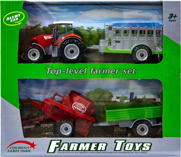 Traktor z zamenljivimi prikolicami rdeč – 1 kos