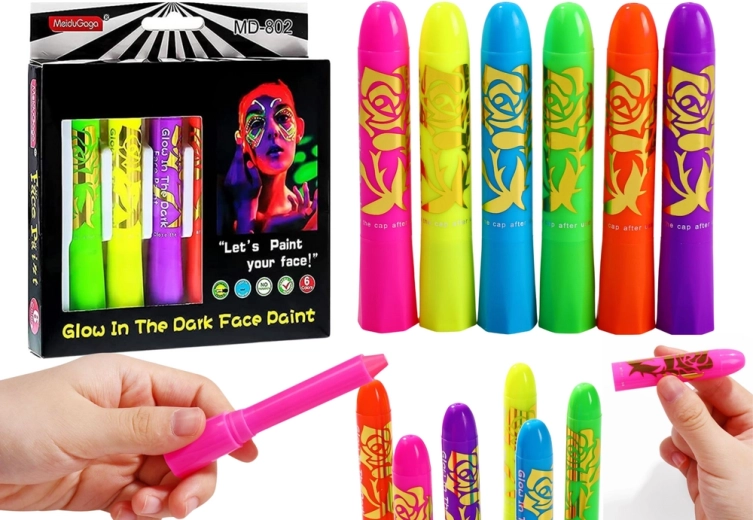 Neonski komplet za poslikavo obraza, fluorescentni flomastri, 6 kos