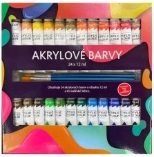 Akrilne barve 24×12 ml s čopiči, za keramiko, steklo, les in papir