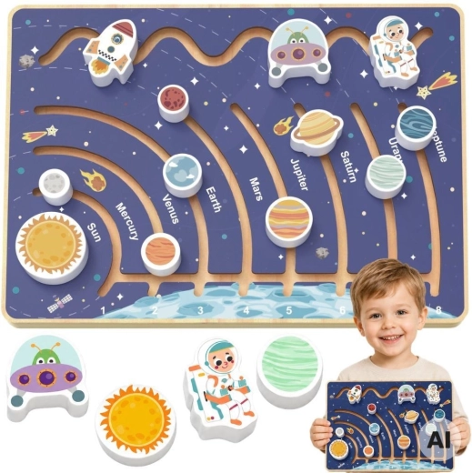 Tooky Toy izobraževalna lesena tabla s sončnim sistemom