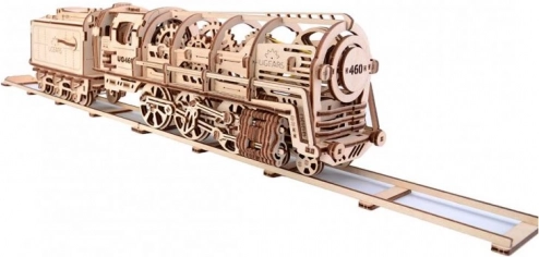 Mehanske lesene puzzle UGEARS - Parna lokomotiva s tenderjem