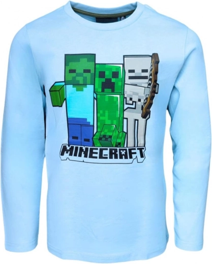 Minecraft fantovska majica z dolgimi rokavi svetlo modra