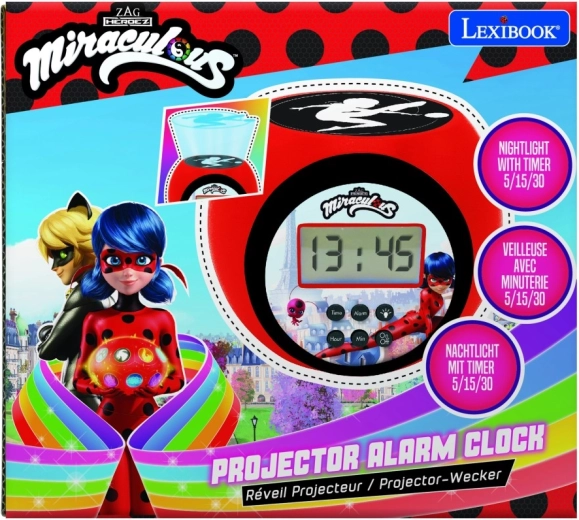 Budilka s projektorjem Miraculous: Pikapolonica in Črni maček