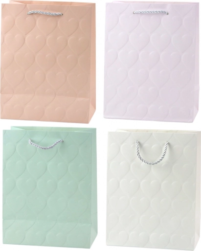 Elegantna darilna vrečka z reliefnimi srci 23 x 18 x 10,5 cm