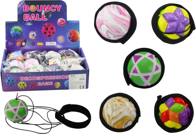 Barvna žogica na elastiki s trakom 6 cm