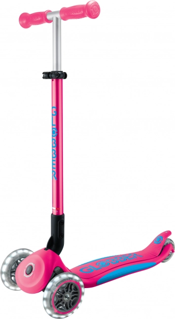Globber otroški trikolesni skiro Plus – Primo Foldable Plus Lights V2 Fuchsia Pink s svetlečimi kolesi
