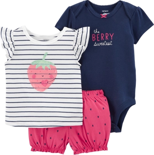 Carter's 3-delni set za dojenčka Strawberry Stripes – bodi, majica in kratke hlače