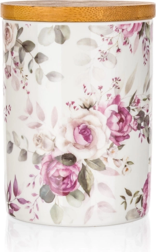 Keramična doza z bambusovim pokrovom Rose 10 × 13 cm
