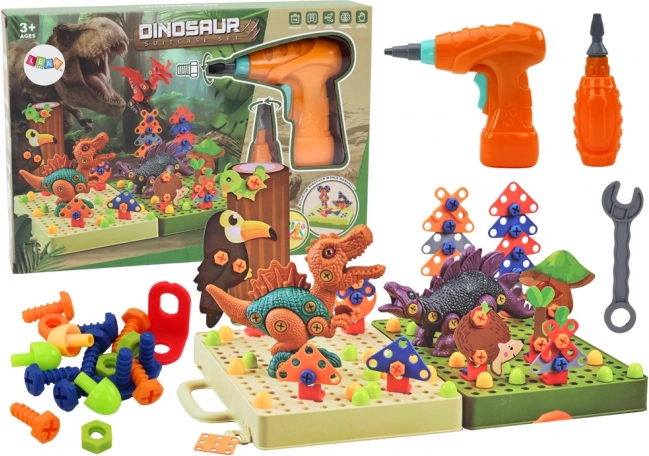 Konstrukcijski 3D komplet dinozavrov z vrtalnikom v kovčku