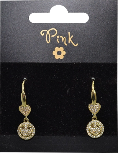 Pozlačeni srčni uhani s smeškom