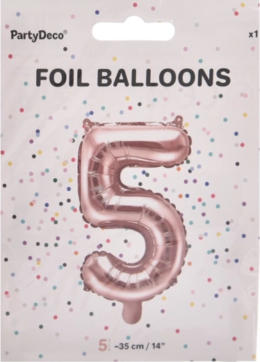 Folijski balon številka 5, biserno rožnat, 35 cm