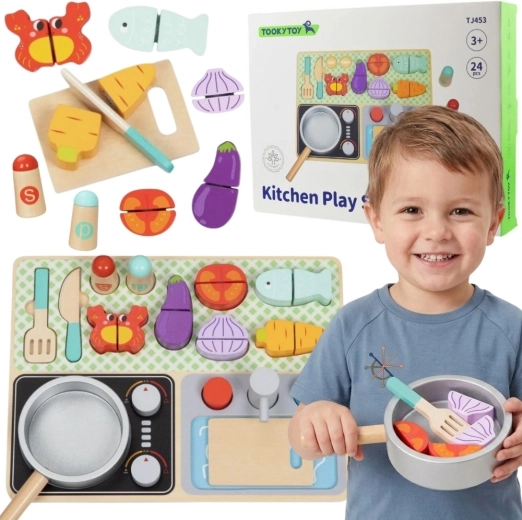Lesena kuhinja z dodatki Tooky Toy mali kuharski mojster