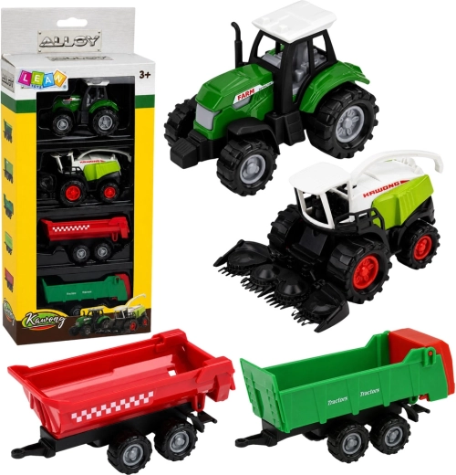 Komplet kmetijskih vozil 1:68 – traktor, sekljalnik in 2 prikolici (4 kosi)