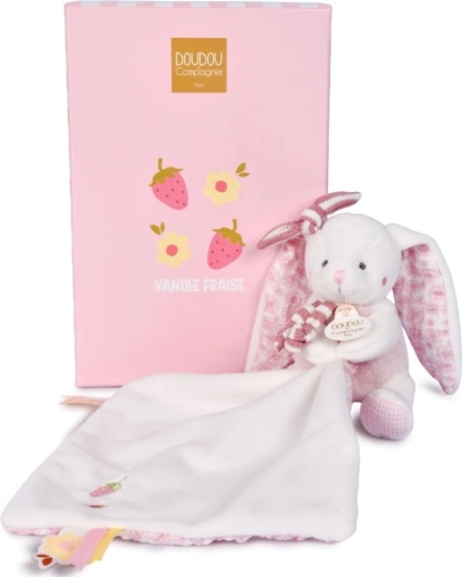 Doudou darilni set: plišasti zajček z odejico 10 cm, rožnat