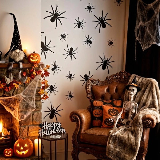 Halloweenska samolepilna dekoracija pajki črni – 30 kosov