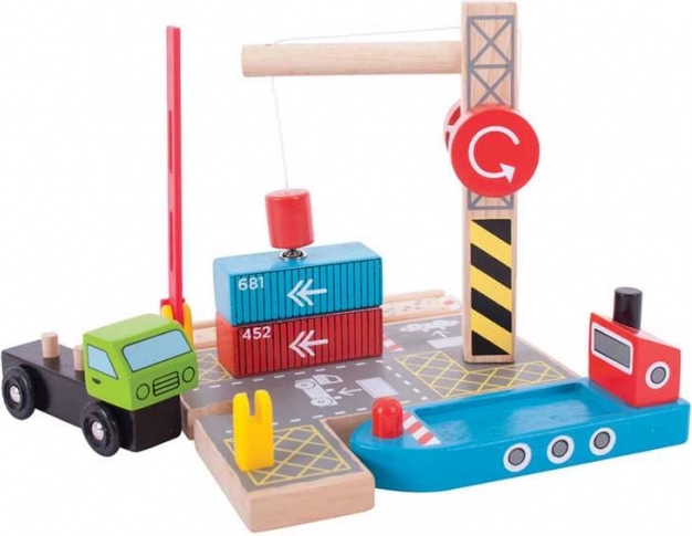 Bigjigs Rail kontejnersko pretovorišče z magnetnim žerjavom