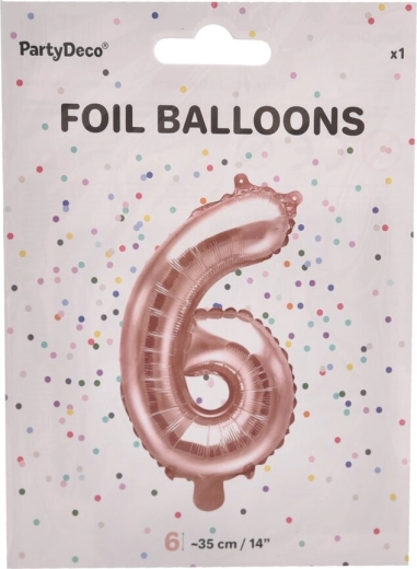 Folijski balon številka 6, biserno rožnat, 35 cm